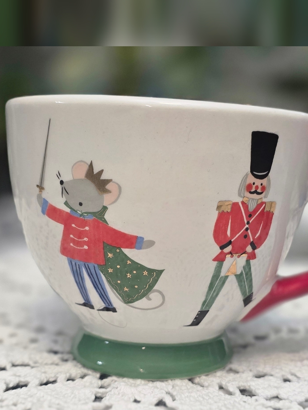 Whimsical Nutcracker & Mouse Holiday Tea Cup Or Mug - Red, Green, White